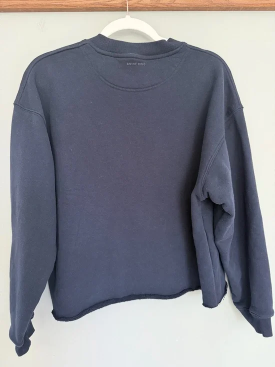 Anine Bing "Jaci" Washed Navy Black Paris Lettering Cotton Sweatshirt *Altered* - Picture 10 of 17